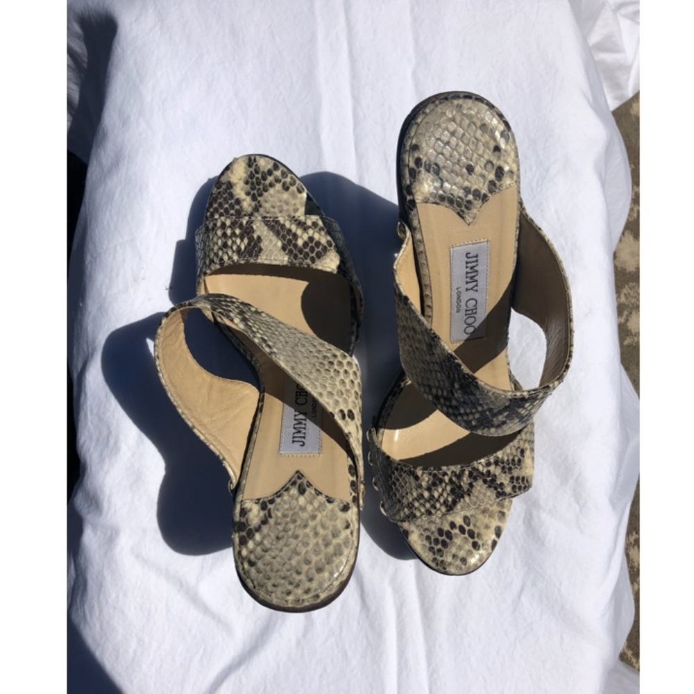 Jimmy Choo snakeskin wooden mule heel